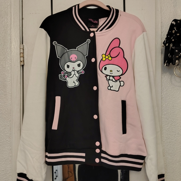Hot Topic Jackets & Blazers - Pink and Black Varsity Jacket with Cartoon Characters